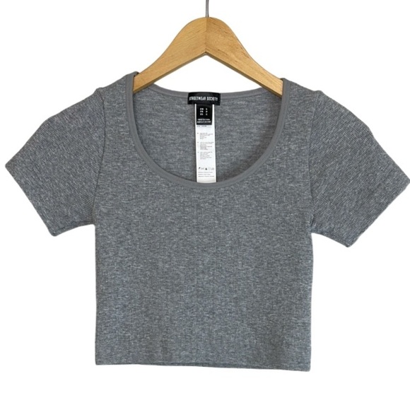 Streetwear Society Fitted Crop Grey T-Shirt Short Sleeve Micro Ribbed Stretch S - Picture 2 of 10